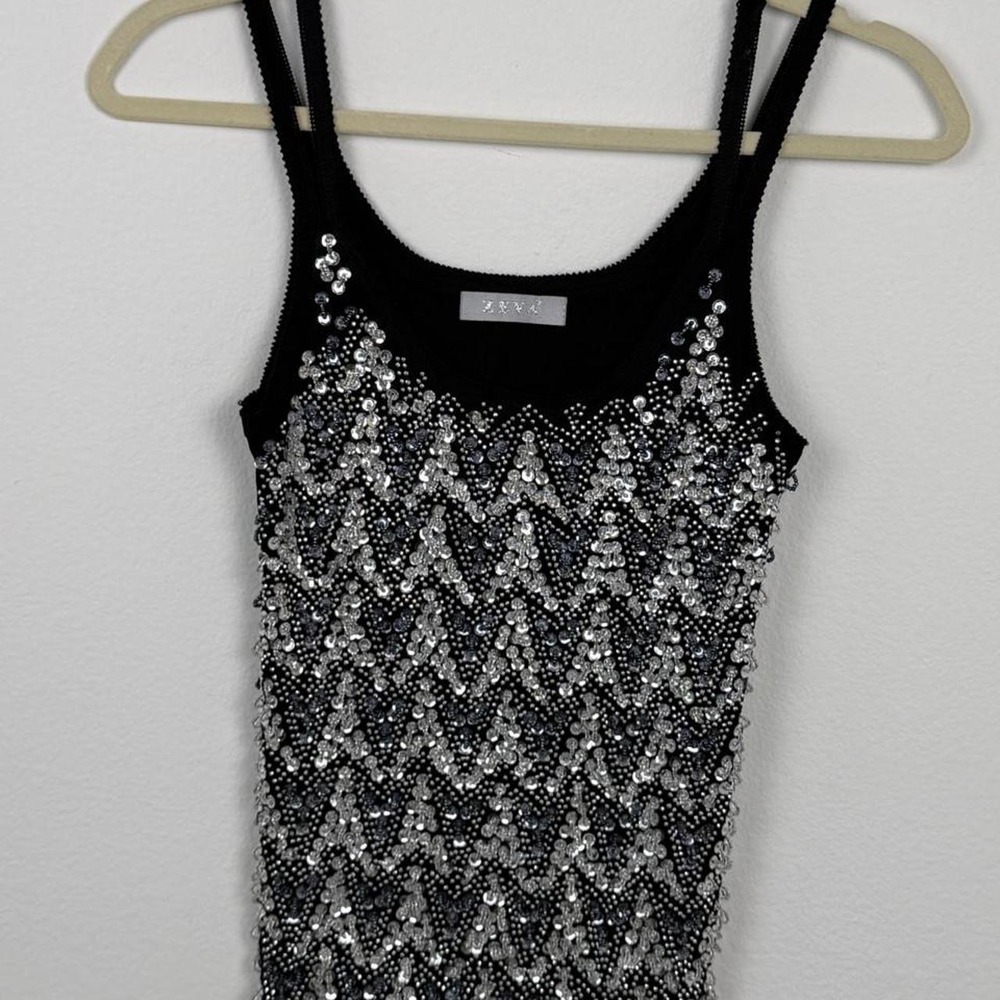 Vintage black sequin beaded cami top silver embellished party tank Y2K - Picture 5 of 5